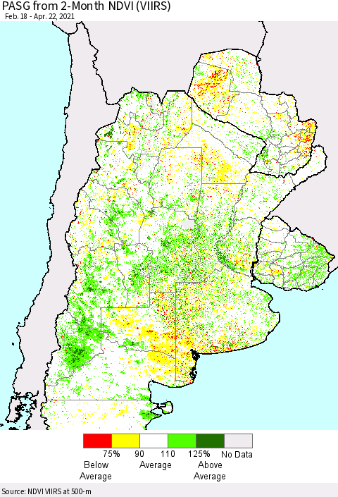 Southern South America PASG from 2-Month NDVI (VIIRS) Thematic Map For 4/15/2021 - 4/22/2021