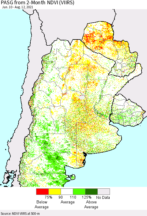 Southern South America PASG from 2-Month NDVI (VIIRS) Thematic Map For 8/5/2021 - 8/12/2021