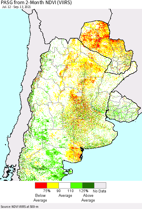Southern South America PASG from 2-Month NDVI (VIIRS) Thematic Map For 9/6/2021 - 9/13/2021