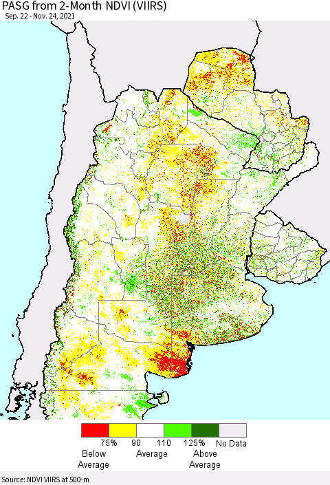 Southern South America PASG from 2-Month NDVI (VIIRS) Thematic Map For 11/17/2021 - 11/24/2021