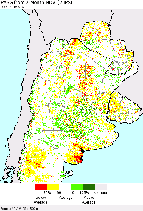 Southern South America PASG from 2-Month NDVI (VIIRS) Thematic Map For 12/26/2021 - 1/2/2022