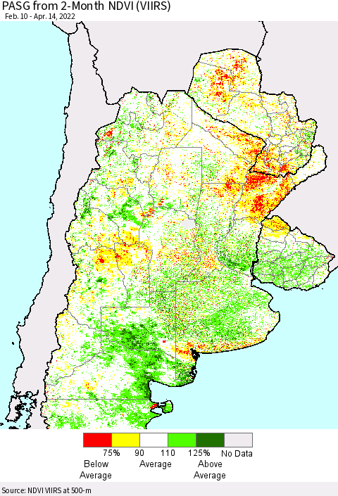 Southern South America PASG from 2-Month NDVI (VIIRS) Thematic Map For 4/7/2022 - 4/14/2022