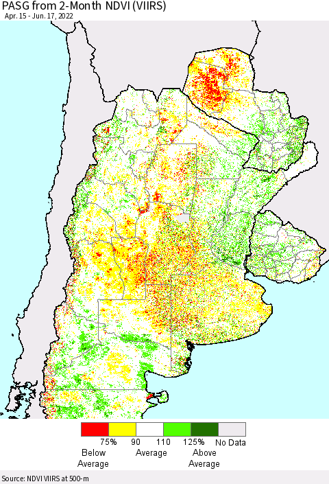 Southern South America PASG from 2-Month NDVI (VIIRS) Thematic Map For 6/10/2022 - 6/17/2022