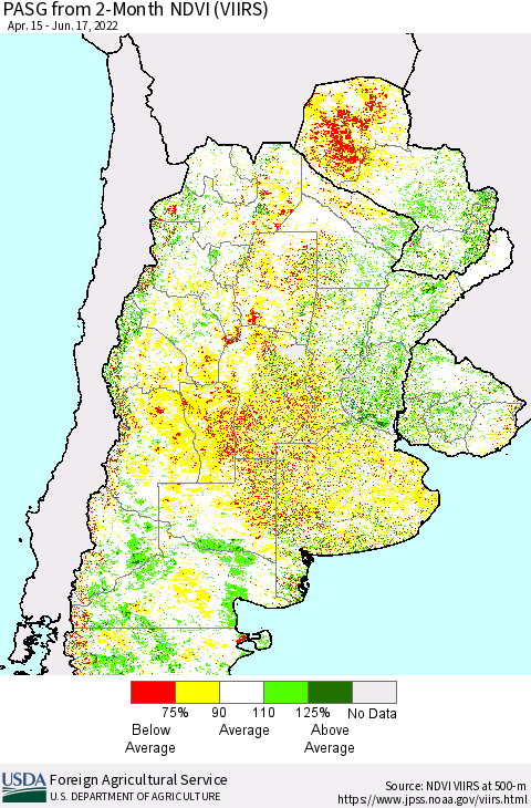 Southern South America PASG from 2-Month NDVI (VIIRS) Thematic Map For 6/11/2022 - 6/20/2022