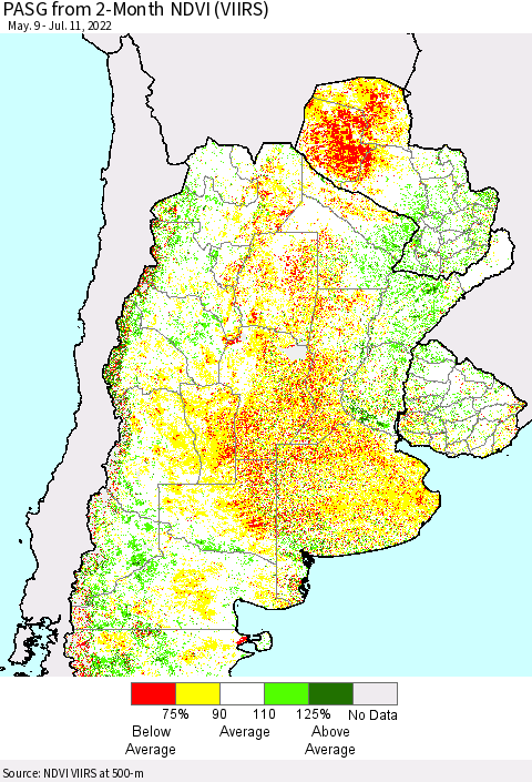 Southern South America PASG from 2-Month NDVI (VIIRS) Thematic Map For 7/4/2022 - 7/11/2022