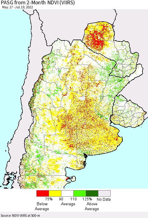 Southern South America PASG from 2-Month NDVI (VIIRS) Thematic Map For 7/12/2022 - 7/19/2022