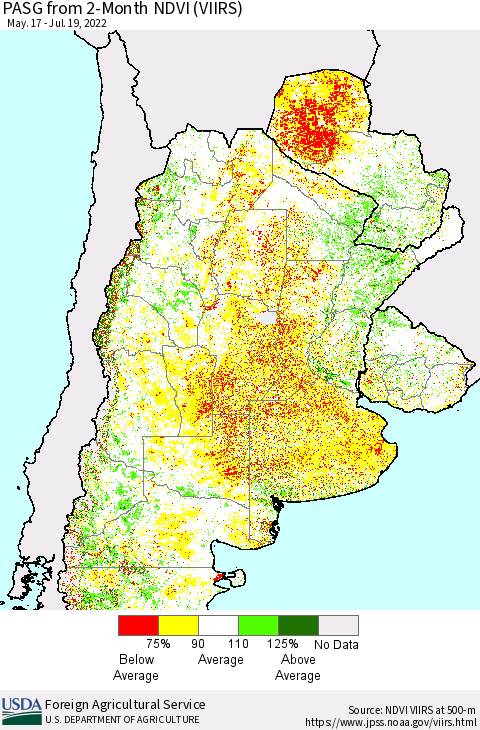 Southern South America PASG from 2-Month NDVI (VIIRS) Thematic Map For 7/11/2022 - 7/20/2022
