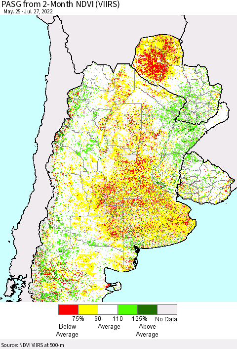 Southern South America PASG from 2-Month NDVI (VIIRS) Thematic Map For 7/20/2022 - 7/27/2022