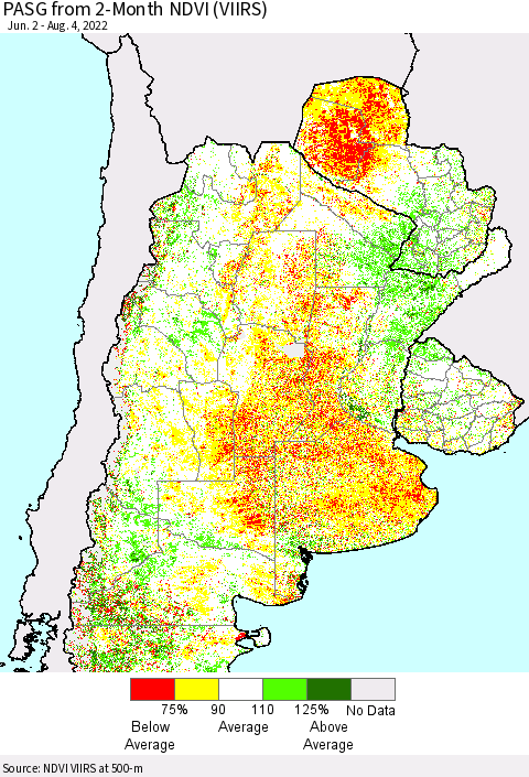 Southern South America PASG from 2-Month NDVI (VIIRS) Thematic Map For 7/28/2022 - 8/4/2022