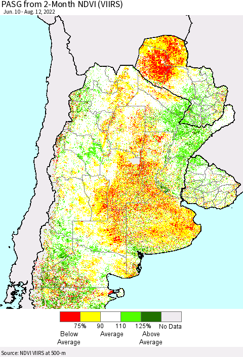 Southern South America PASG from 2-Month NDVI (VIIRS) Thematic Map For 8/5/2022 - 8/12/2022