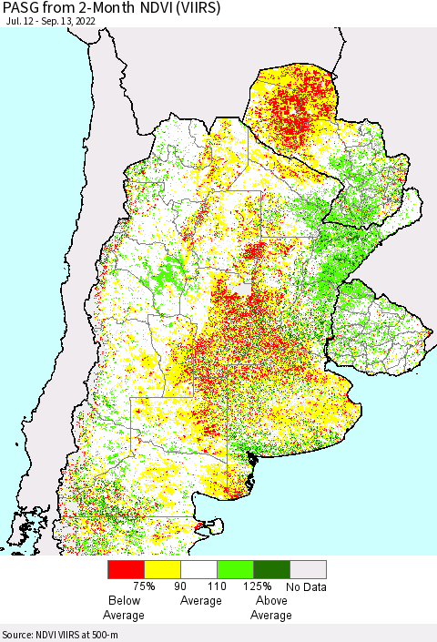 Southern South America PASG from 2-Month NDVI (VIIRS) Thematic Map For 9/6/2022 - 9/13/2022