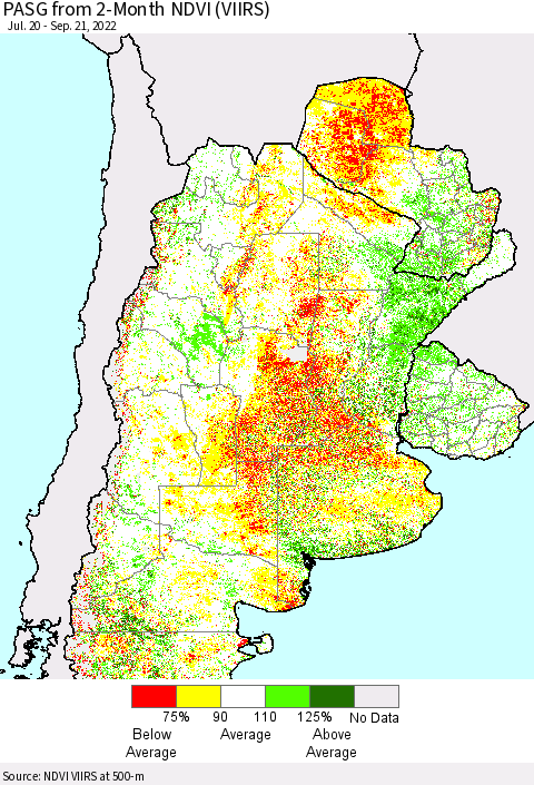 Southern South America PASG from 2-Month NDVI (VIIRS) Thematic Map For 9/14/2022 - 9/21/2022