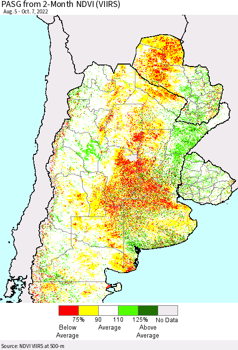 Southern South America PASG from 2-Month NDVI (VIIRS) Thematic Map For 9/30/2022 - 10/7/2022