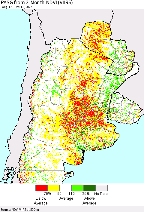 Southern South America PASG from 2-Month NDVI (VIIRS) Thematic Map For 10/8/2022 - 10/15/2022