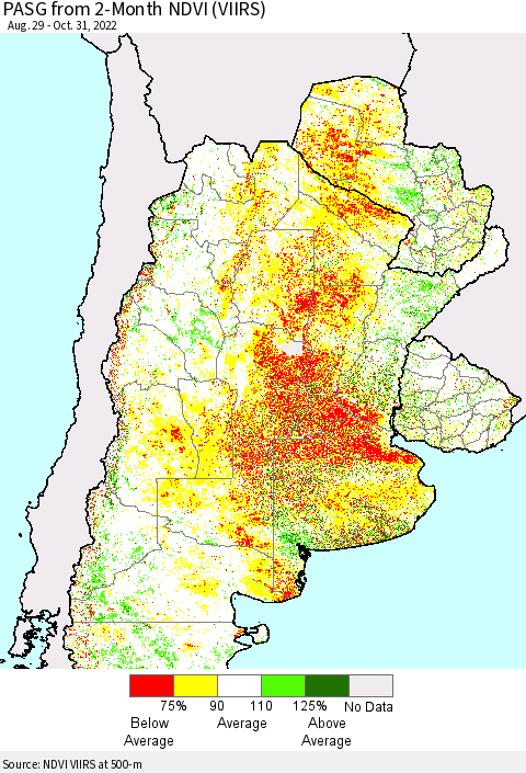 Southern South America PASG from 2-Month NDVI (VIIRS) Thematic Map For 10/24/2022 - 10/31/2022