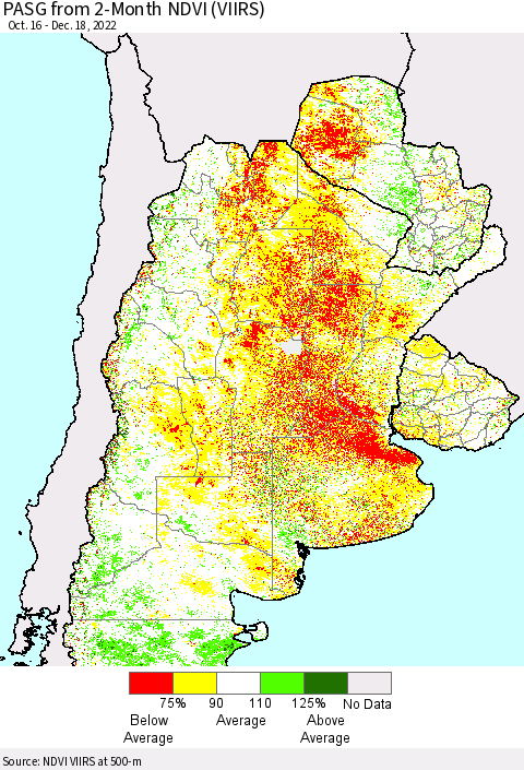 Southern South America PASG from 2-Month NDVI (VIIRS) Thematic Map For 12/11/2022 - 12/18/2022