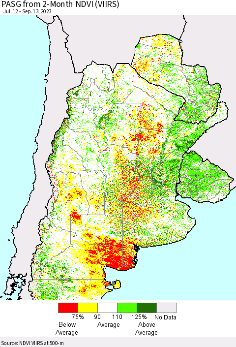 Southern South America PASG from 2-Month NDVI (VIIRS) Thematic Map For 9/6/2023 - 9/13/2023