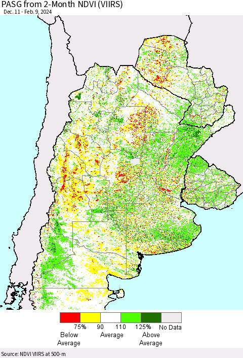 Southern South America PASG from 2-Month NDVI (VIIRS) Thematic Map For 2/2/2024 - 2/9/2024