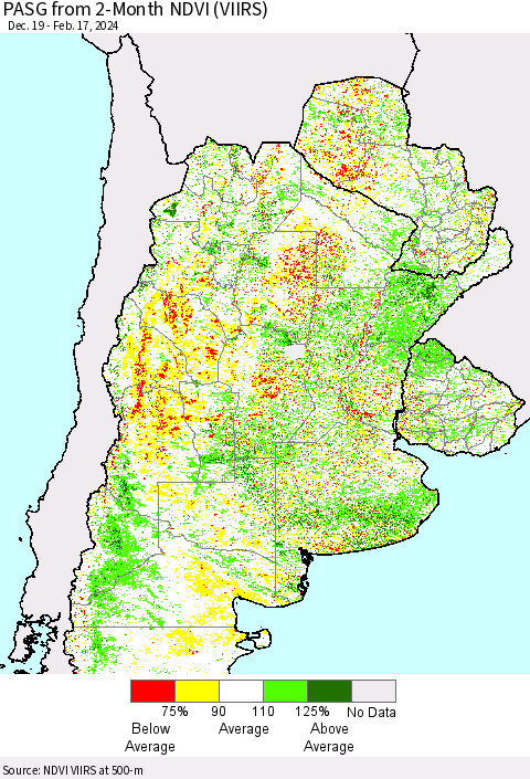 Southern South America PASG from 2-Month NDVI (VIIRS) Thematic Map For 2/10/2024 - 2/17/2024
