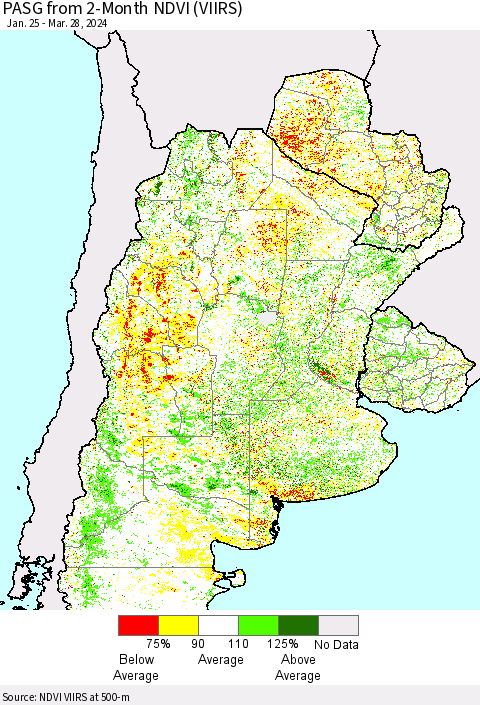 Southern South America PASG from 2-Month NDVI (VIIRS) Thematic Map For 3/21/2024 - 3/28/2024