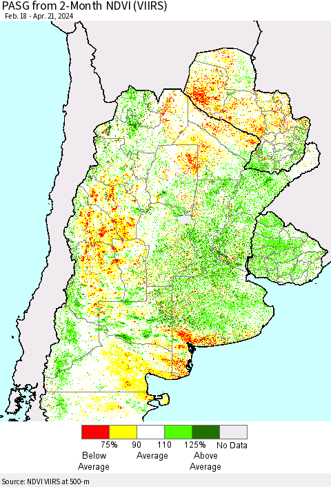 Southern South America PASG from 2-Month NDVI (VIIRS) Thematic Map For 4/14/2024 - 4/21/2024