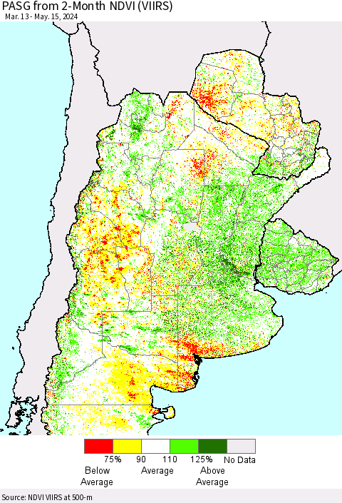Southern South America PASG from 2-Month NDVI (VIIRS) Thematic Map For 5/8/2024 - 5/15/2024
