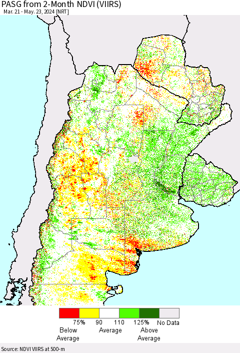 Southern South America PASG from 2-Month NDVI (VIIRS) Thematic Map For 5/16/2024 - 5/23/2024