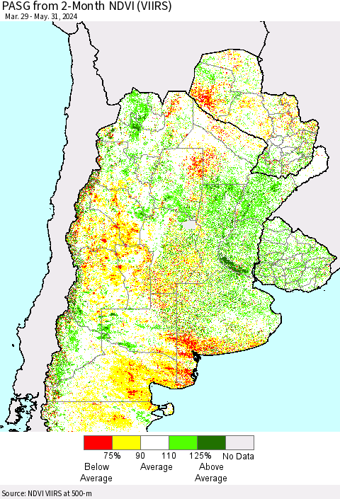 Southern South America PASG from 2-Month NDVI (VIIRS) Thematic Map For 5/24/2024 - 5/31/2024