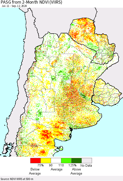 Southern South America PASG from 2-Month NDVI (VIIRS) Thematic Map For 9/5/2024 - 9/12/2024