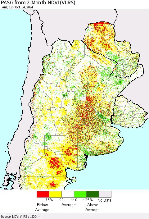 Southern South America PASG from 2-Month NDVI (VIIRS) Thematic Map For 10/7/2024 - 10/14/2024