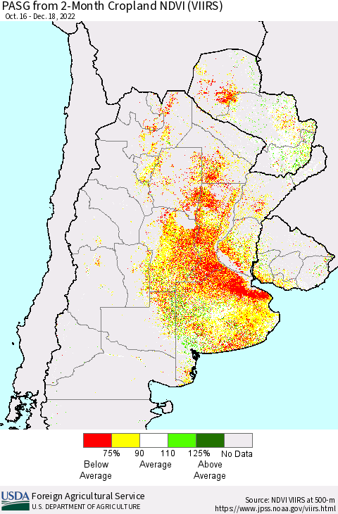 Southern South America PASG from 2-Month Cropland NDVI (VIIRS) Thematic Map For 12/11/2022 - 12/20/2022