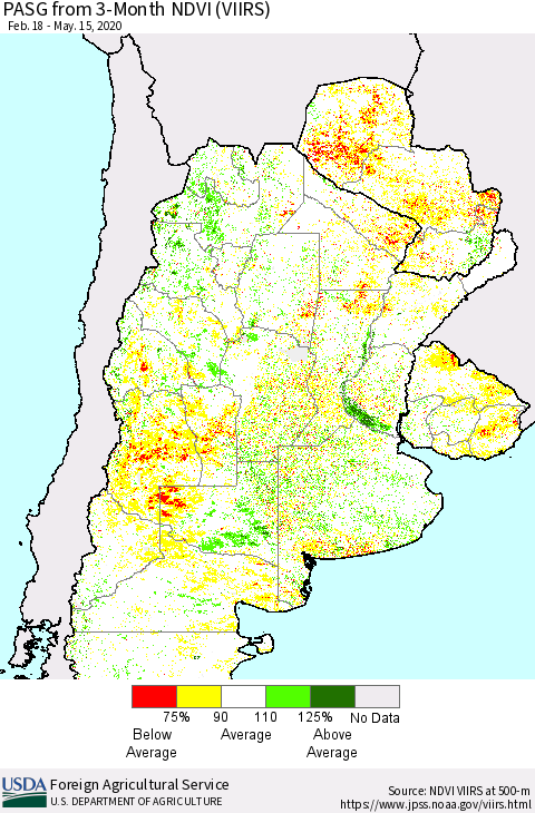 Southern South America PASG from 3-Month NDVI (VIIRS) Thematic Map For 5/11/2020 - 5/20/2020