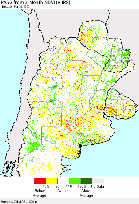 Southern South America PASG from 3-Month NDVI (VIIRS) Thematic Map For 2/26/2021 - 3/5/2021