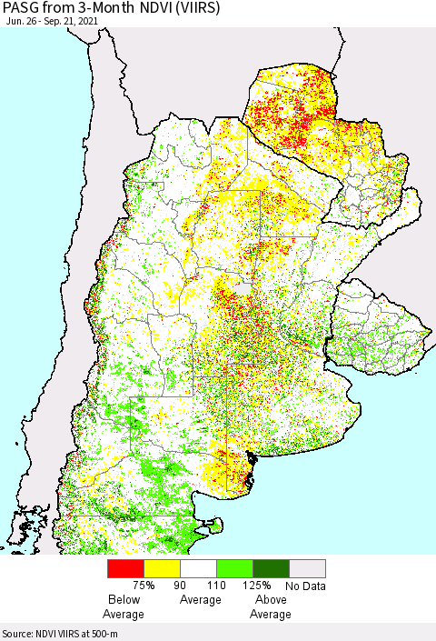 Southern South America PASG from 3-Month NDVI (VIIRS) Thematic Map For 9/14/2021 - 9/21/2021