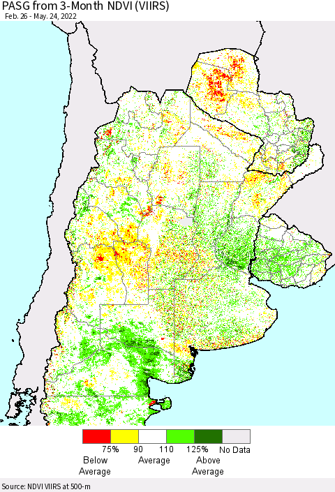 Southern South America PASG from 3-Month NDVI (VIIRS) Thematic Map For 5/17/2022 - 5/24/2022