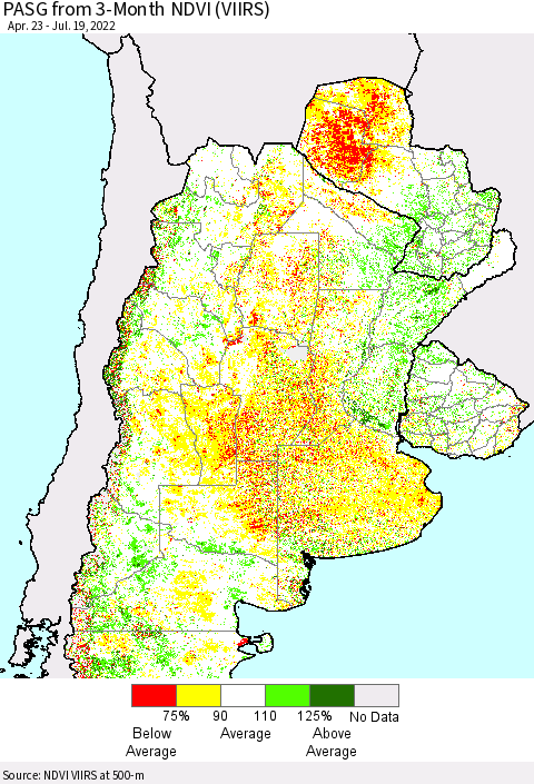 Southern South America PASG from 3-Month NDVI (VIIRS) Thematic Map For 7/12/2022 - 7/19/2022
