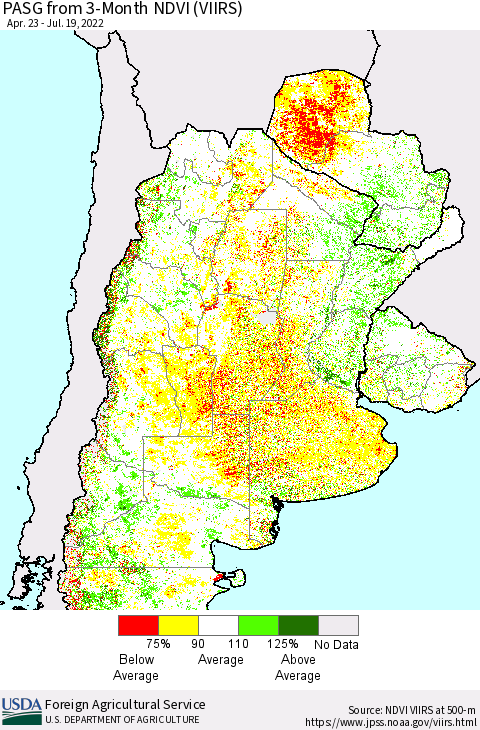 Southern South America PASG from 3-Month NDVI (VIIRS) Thematic Map For 7/11/2022 - 7/20/2022