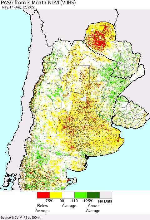 Southern South America PASG from 3-Month NDVI (VIIRS) Thematic Map For 8/5/2022 - 8/12/2022