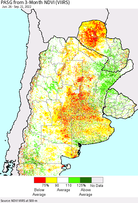Southern South America PASG from 3-Month NDVI (VIIRS) Thematic Map For 9/14/2022 - 9/21/2022