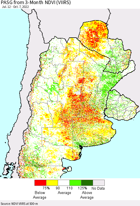 Southern South America PASG from 3-Month NDVI (VIIRS) Thematic Map For 9/30/2022 - 10/7/2022
