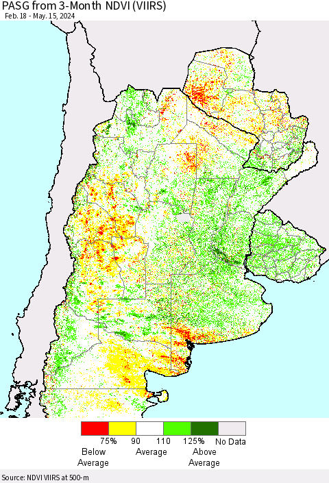 Southern South America PASG from 3-Month NDVI (VIIRS) Thematic Map For 5/8/2024 - 5/15/2024