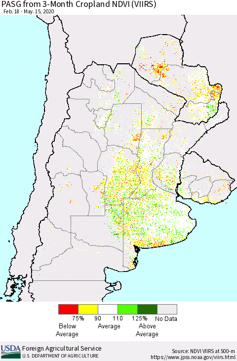 Southern South America PASG from 3-Month Cropland NDVI (VIIRS) Thematic Map For 5/11/2020 - 5/20/2020