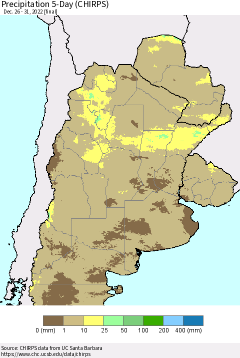 Southern South America Precipitation 5-Day (CHIRPS) Thematic Map For 12/26/2022 - 12/31/2022