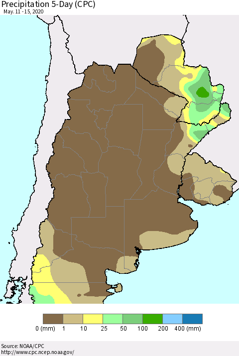 Southern South America Precipitation 5-Day (CPC) Thematic Map For 5/11/2020 - 5/15/2020