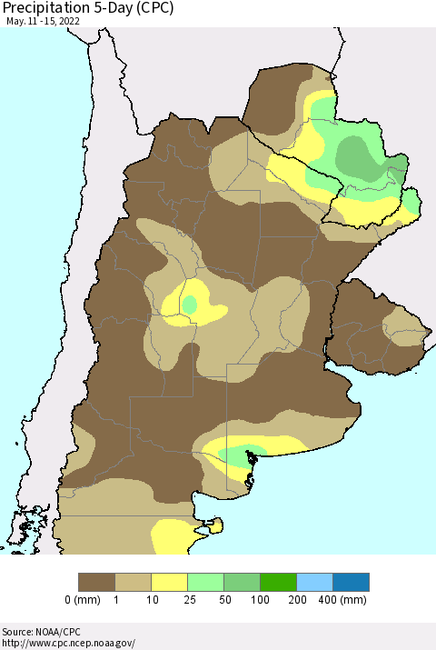 Southern South America Precipitation 5-Day (CPC) Thematic Map For 5/11/2022 - 5/15/2022