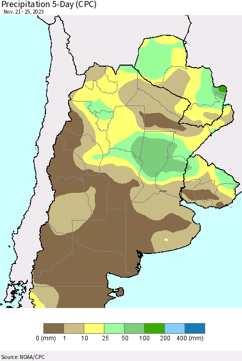 Southern South America Precipitation 5-Day (CPC) Thematic Map For 11/21/2023 - 11/25/2023