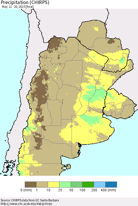 Southern South America Precipitation (CHIRPS) Thematic Map For 5/11/2023 - 5/20/2023