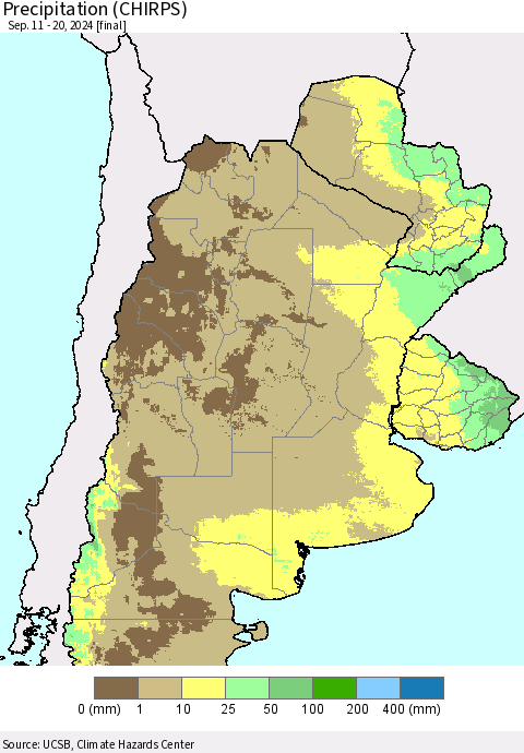 Southern South America Precipitation (CHIRPS) Thematic Map For 9/11/2024 - 9/20/2024