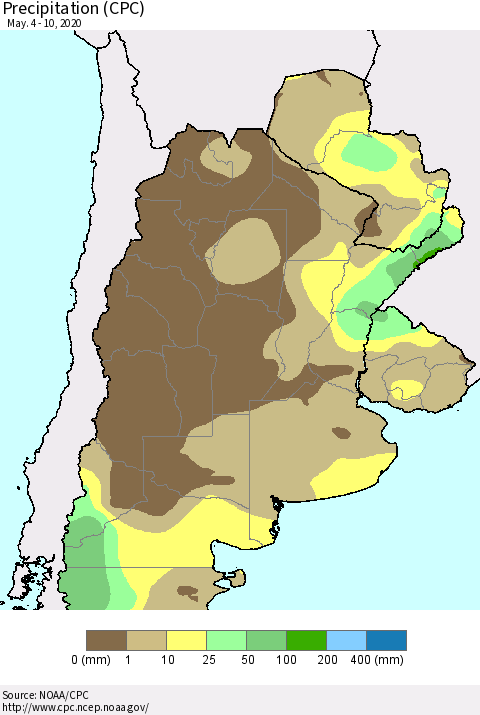 Southern South America Precipitation (CPC) Thematic Map For 5/4/2020 - 5/10/2020
