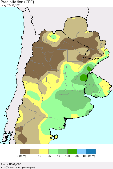 Southern South America Precipitation (CPC) Thematic Map For 5/17/2021 - 5/23/2021
